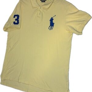 Polo by Ralph Lauren XXL Men's Light Yellow Polo with Big Pony And #3 On Arm